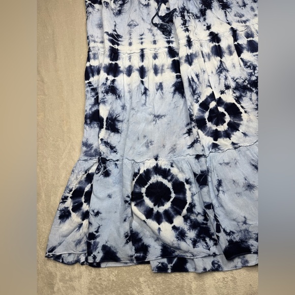 Magic Blue White Tie Dye Tiered Ruffle Lightweight MIDI Boho 100% Rayon Skirt M - Picture 4 of 13